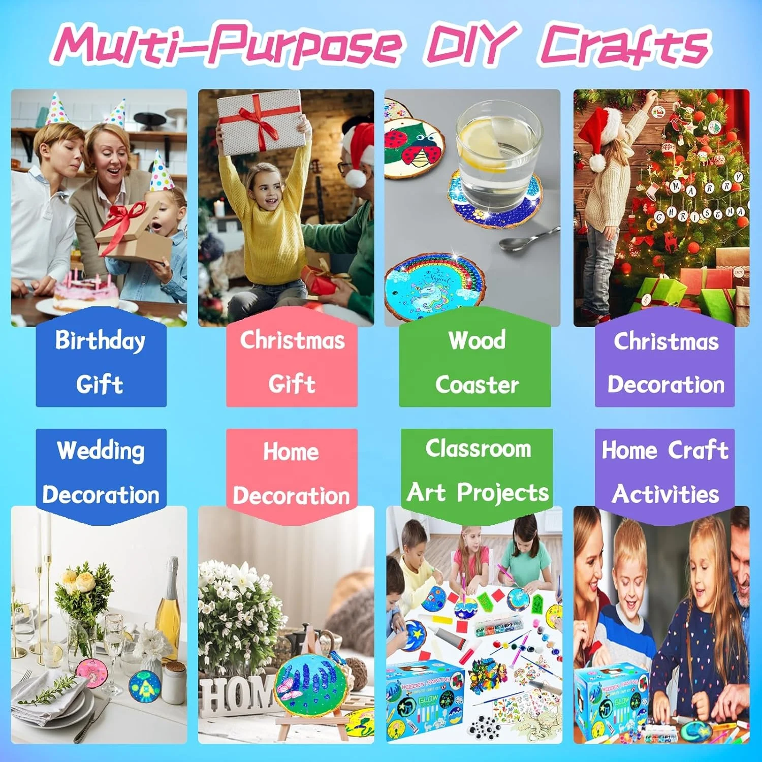 Wood Slices Craft Activities Kits - Glow in The Dark - Arts and Crafts Gifts for Kids Age 6-12 - Wooden Painting Craft Ki