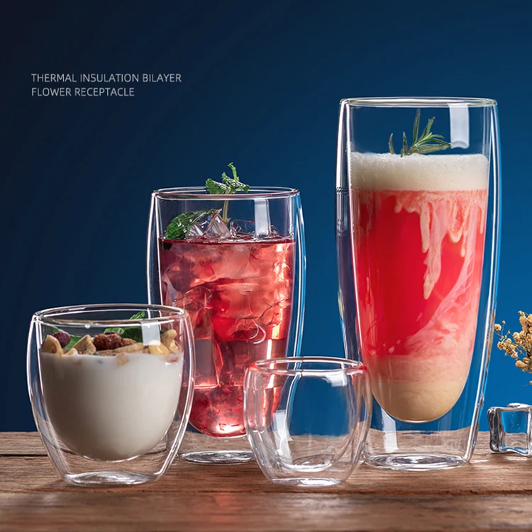 Samyo Double Wall Thermal Insulated Drinking Glasses Coffee Mugs for Latte Cappuccino Espresso Glass Tea Cups With Handle