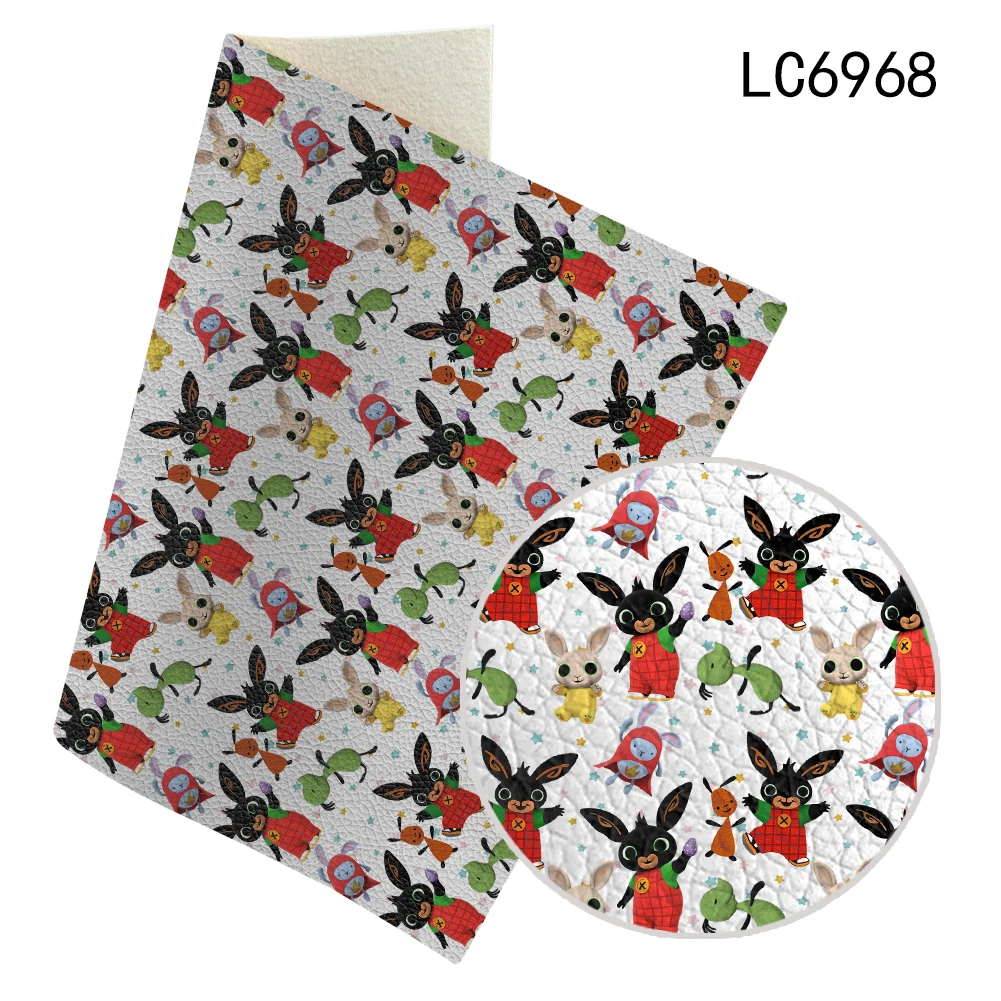 30*136 Cartoon character Litchi synthetic print faux leather Fabric designer for hair bow straps supplies materials
