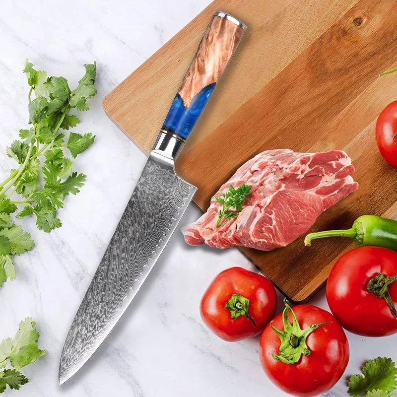 High Quality Japanese Vg10 Damascus Chef Knife Customizable Resin Handle Chefs Knife damascus kitchen knife