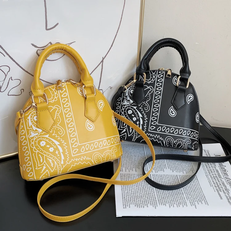 2021 New Borsa Donna Trendy Handbags Cashew Flower Shell-Shape Shoulder Bag Pu Leather Paisley Printed Handbag For Women