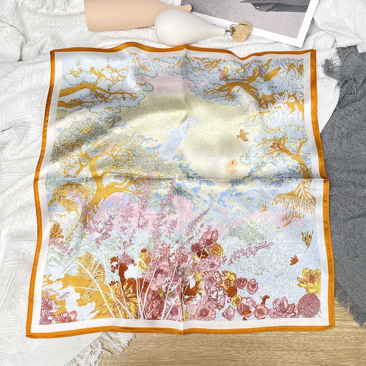 Return to nature new printed 100% mulberry silk scarves summer all match silk 53cm small square scarves factory direct