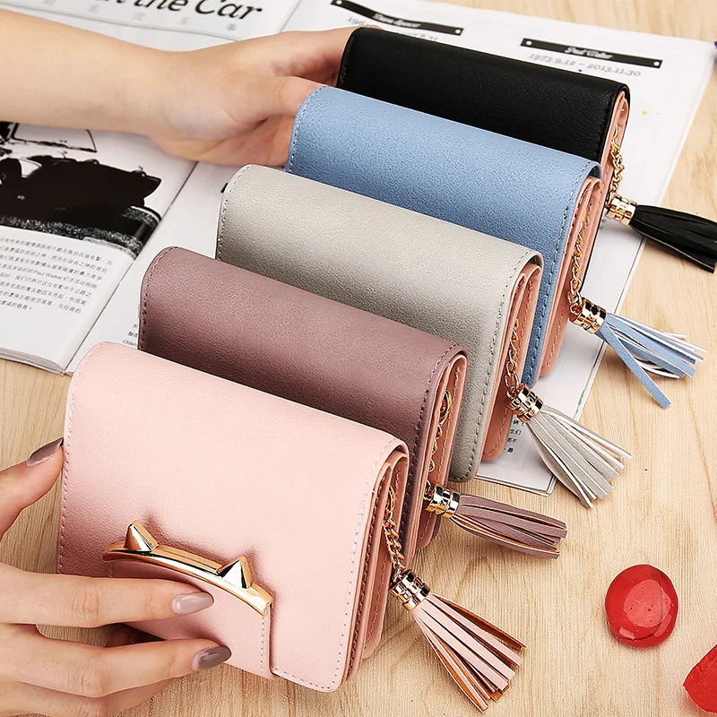 Decoration Tassel Wallet Girl Wallet Short Metal Fashion Wallets for Women Fashionable Pouch PU Polyester Anti-theft Daily Girls