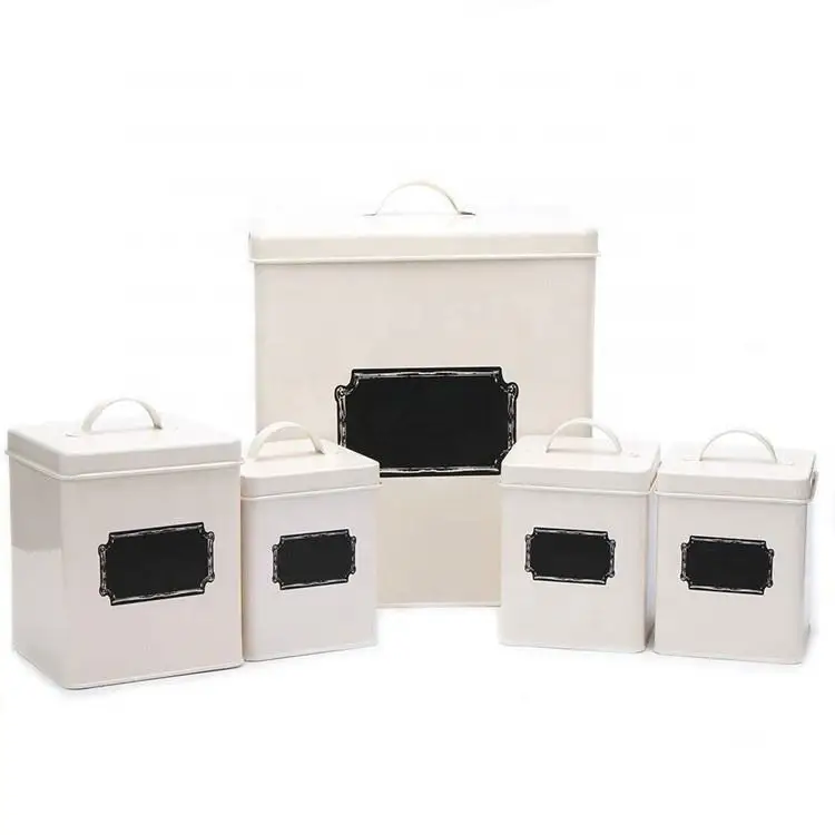 Stainless Steel Bread Bin Canister Set Cream White Bread Box Food Tin Container
