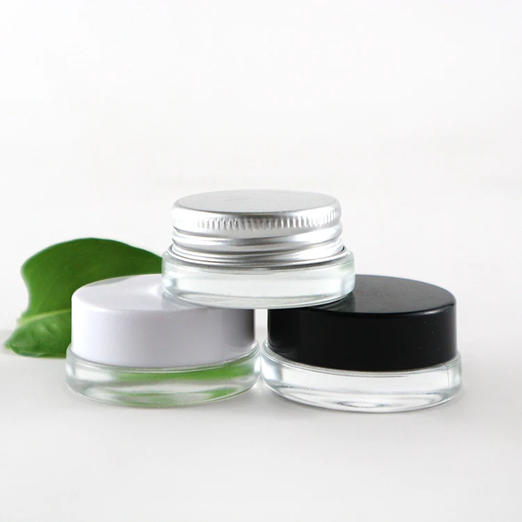 7ml Flat Transparent Glass Eye Cream Jars Low Profile Thick Bottom Ointment Jars with White Plastic Lid for Cosmetic Packaging