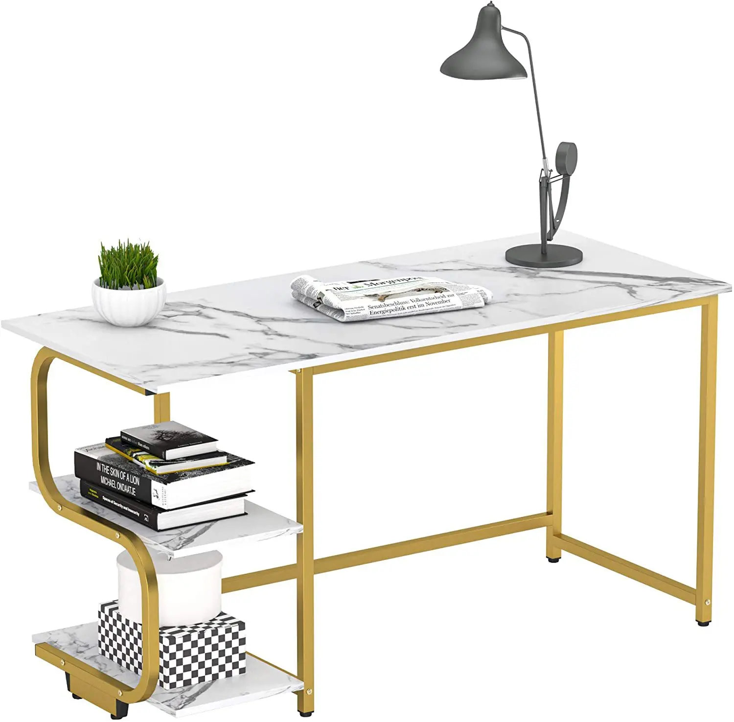 47-inch computer desk White marbled gold frame light luxury business desk Student desk