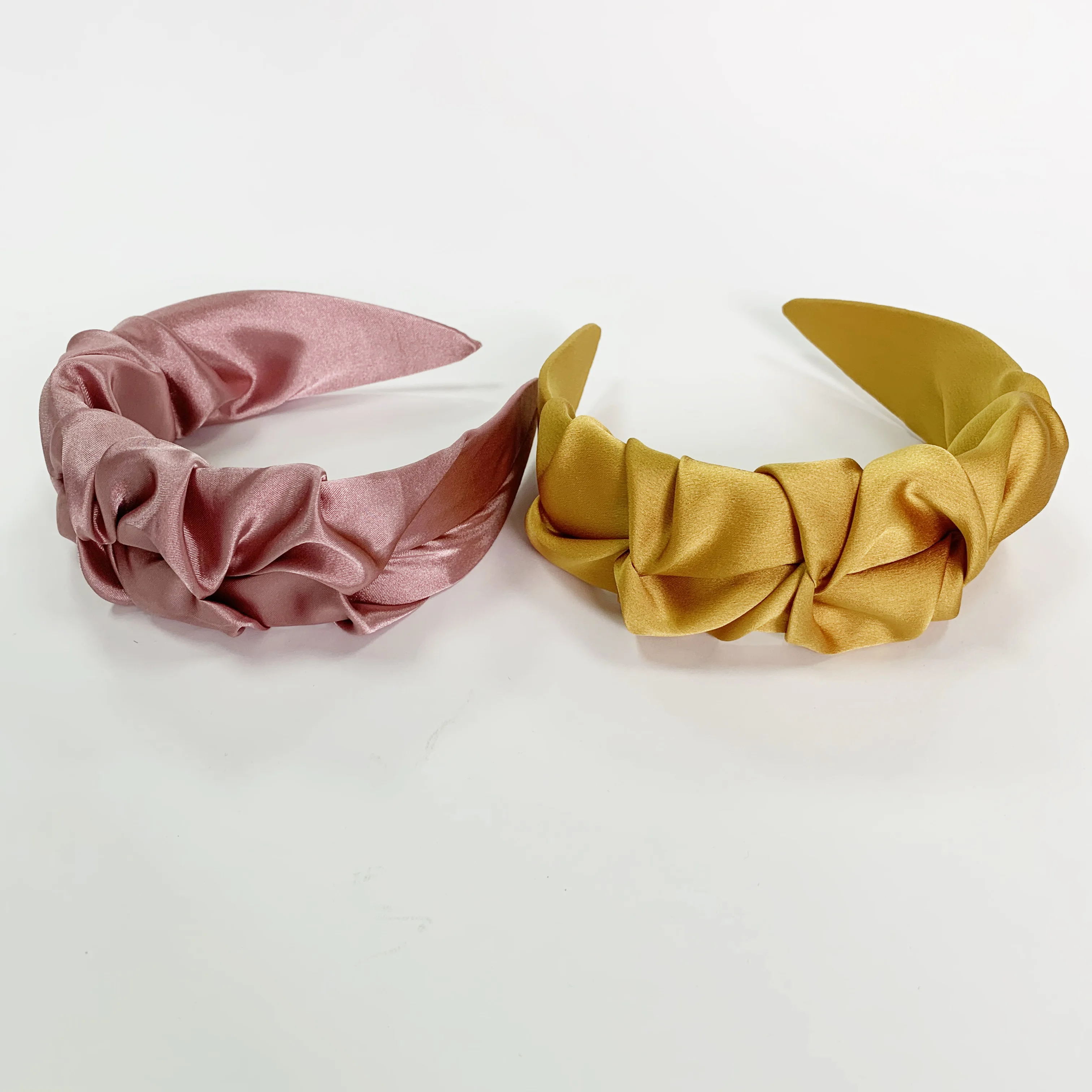 Factory Custom Design Good Quality Hairband Women 2021 Popular Pleated Flowers Shape Pink Wide Satin Silk Headband