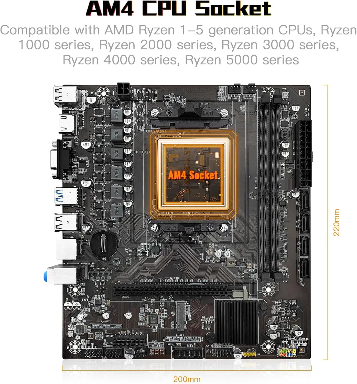 AM4 Motherboard AMD Ryzen Gaming Motherboard Dual Channel DDR4 Max 64GB NVME/NGFF M.2 PCIe 3.0 SATA 3.0 USB 3.0 Gigabit Ethernet