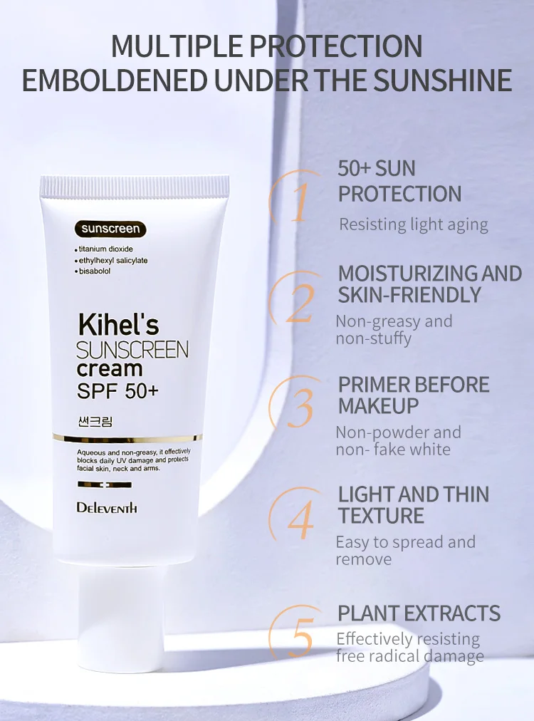 Vegan Sunscreen UVB Sun Protection spf50 Facial Sunblock with Titanium Dioxide Salicylic Acid