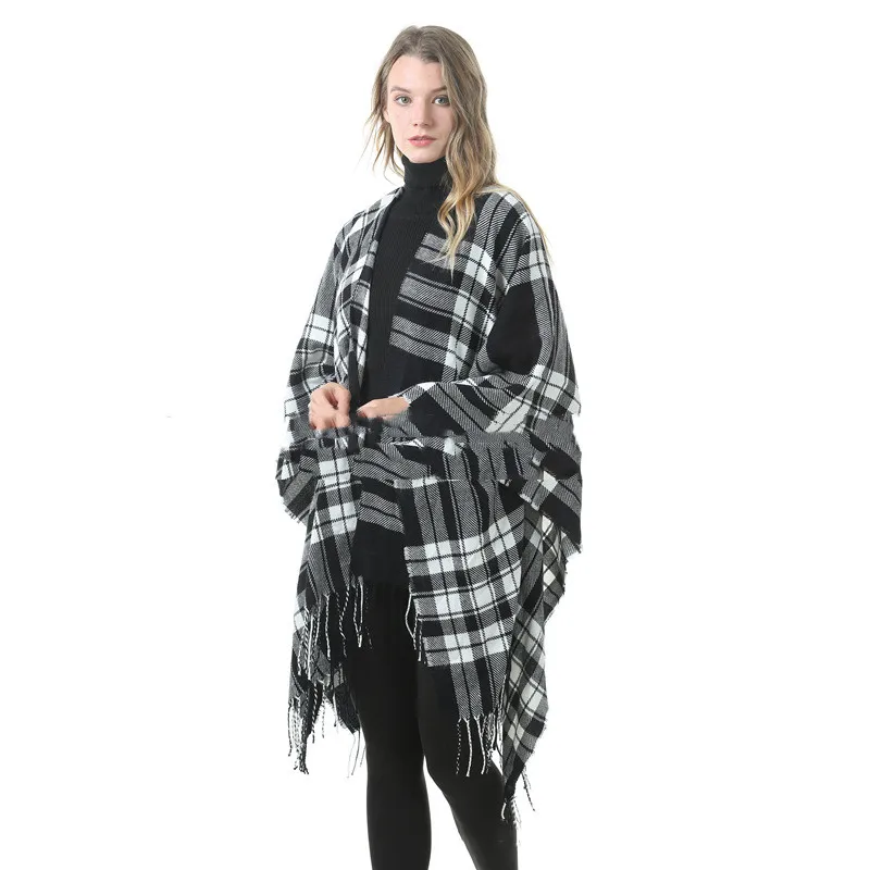 Fashion Classic Fringed Scarf Autumn Grid Blankets Scarves Tassel Thick Shawl Cape Pashminas Winter Check Wraps Plaid Poncho