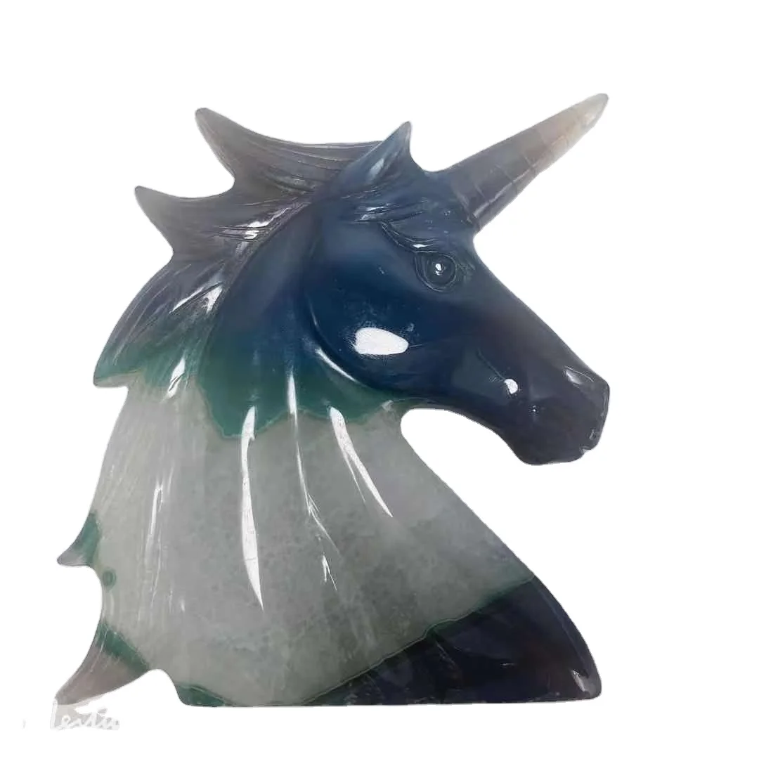 
Wholesale Folk Crafts Crystal Blue Lace Agate Geode Unicorn Hand Carved Crystal Animals For Halloween Decoration 