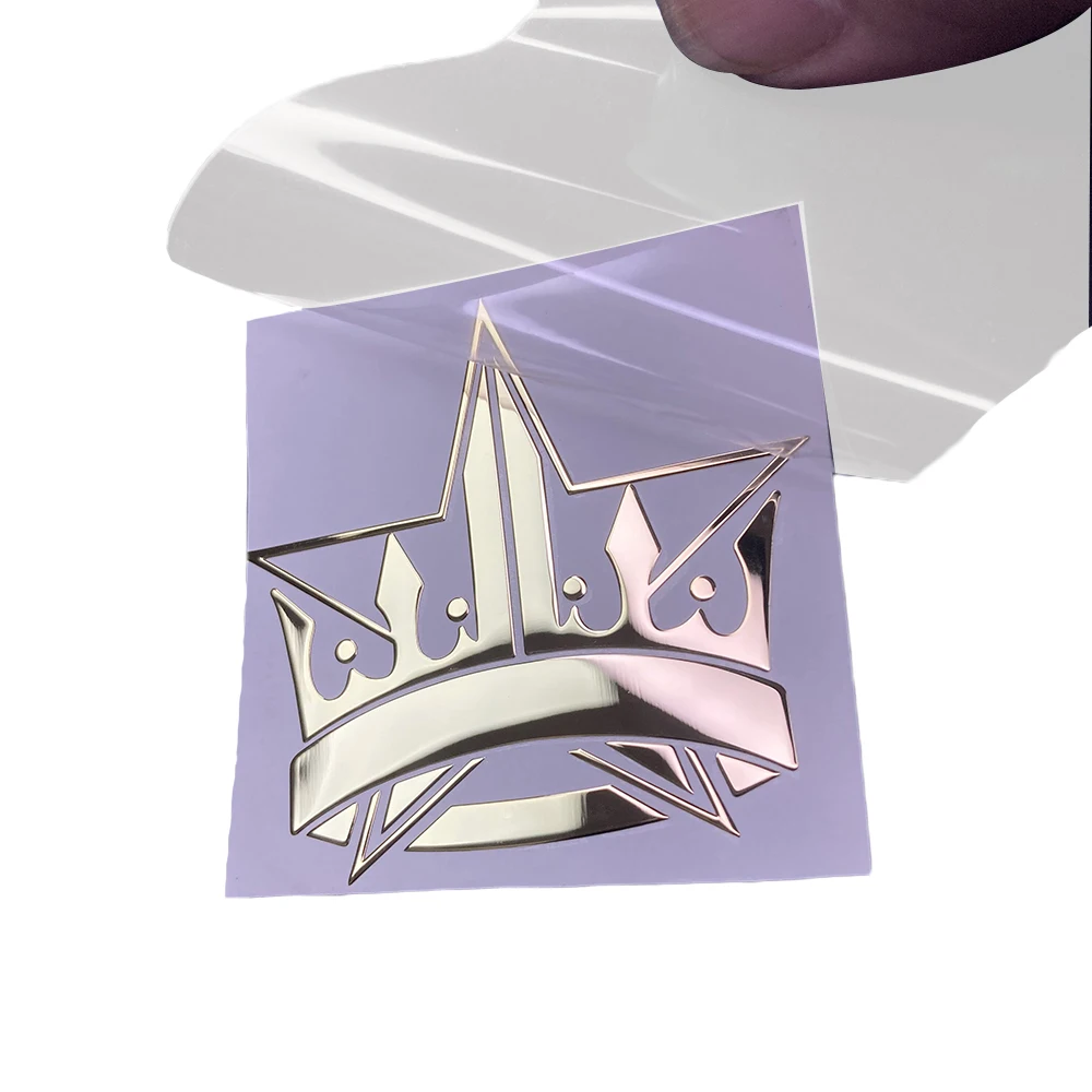 High quality waterproof sticker printing mirror silver logo 3D embossed metal transfer printing sticker mass customization