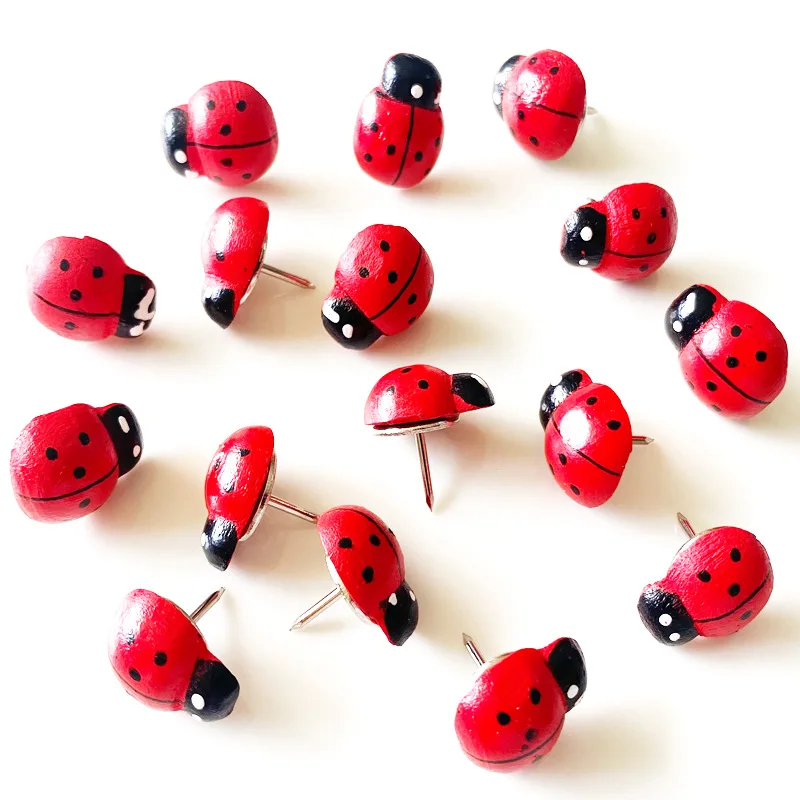 Customized Factory Wooden Ladybug Pushpins Creative Pushpin Cork Board Press Nails Cartoon Beetle Decorative Pushpin Wall Nails
