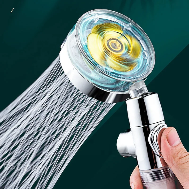 Water Filter Shower Head with Hose and Holder 360 Rotated High Pressure Water Saving Handheld Propeller Shower With Fan