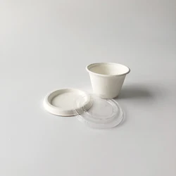 PLA/PET lid for 4oz portion cups take away eco friendly biodegradable disposable sugarcane bagasse cup for sauce