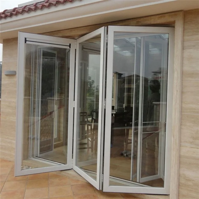 Office Exterior Tempered Reflective Glass Aluminum Alloy Frame Folding Sliding Door System