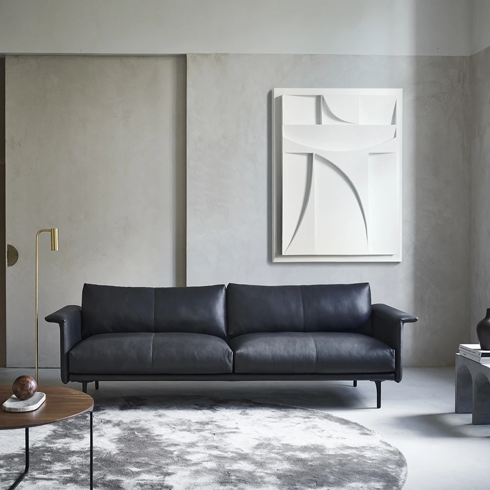 Most Popular Modern OEM ODM Custom Three Seat Black Leather Cheap Sofa Set Home Furniture