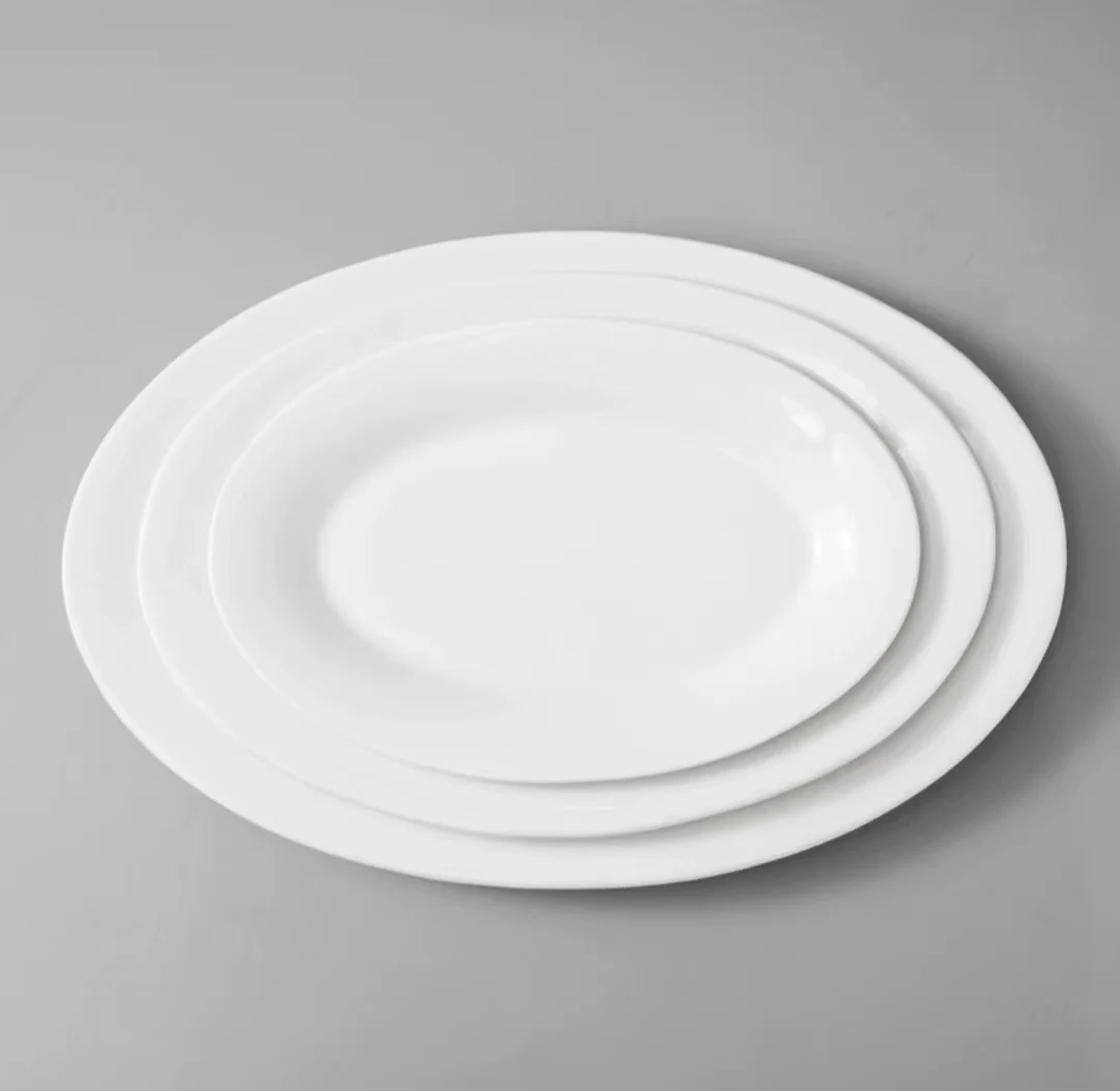 Sustainable Pure White Ceramic Rectangular Plate Europe-Style Fish Dish Glazed Rice Dish Technique