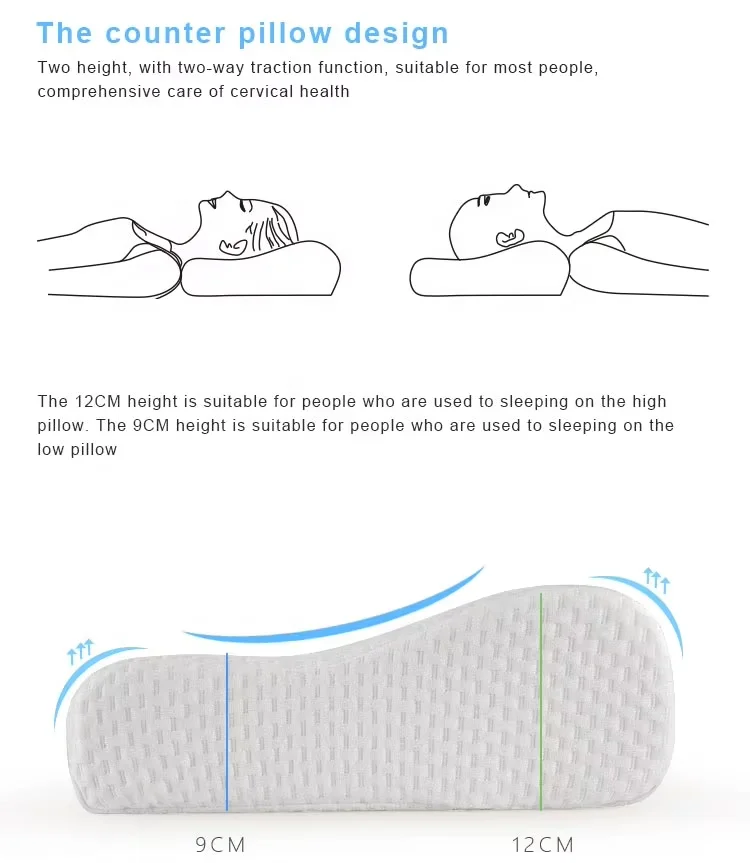 Custom Bed Sleep Factory Embroidery Orthopedic Memory Foam Contour King Size Pillow with OEKO-TEX 200TC Neck Features