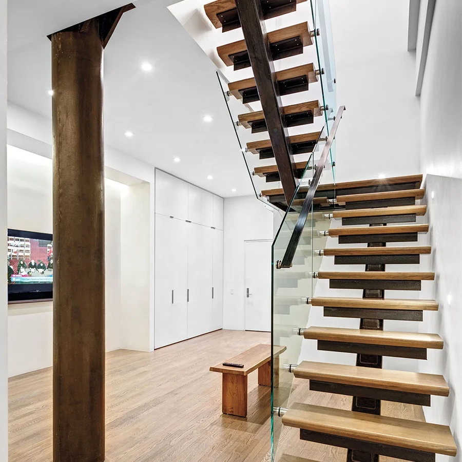 Construction Supplies Marble Staircase Mono Stringer L Shape Half Turn Steel Stair Case Storage Solid Wood Interior Stair