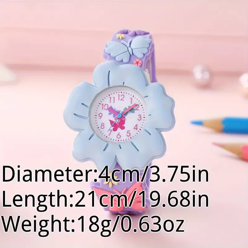 Cartoon Flower And Butterfly Design 3D Wrist Watch For Girls
