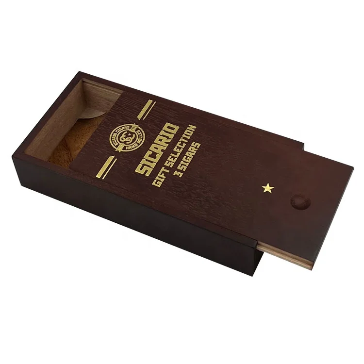 custom design solid wood  cigar box  for 3 cigars