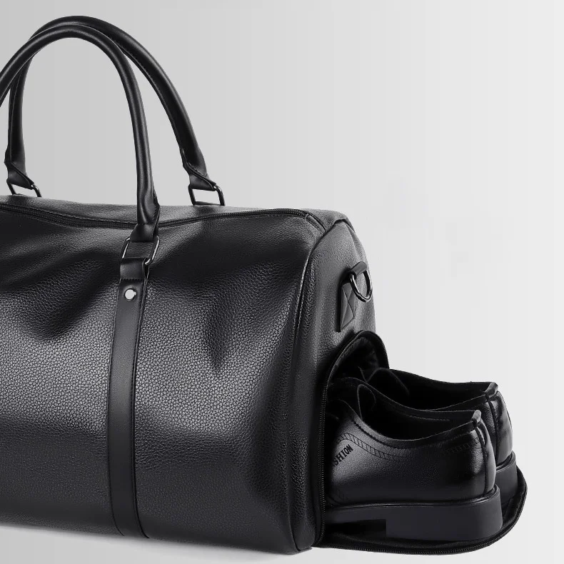 Famous Brand Leather Travel Bag with Shoe Pouch Weekender Overnight Bag Waterproof Large Carry On Travel Tote Duffel Bag for Men