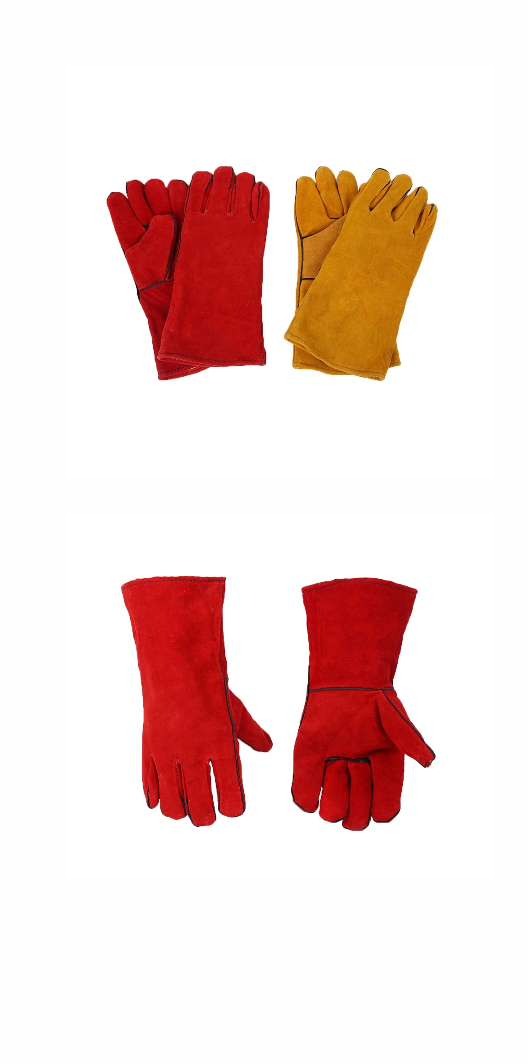 Red En407 hot selling 14inch fireproof  pit extreme heat waterproof resistant oil hand safety bbq leather gloves