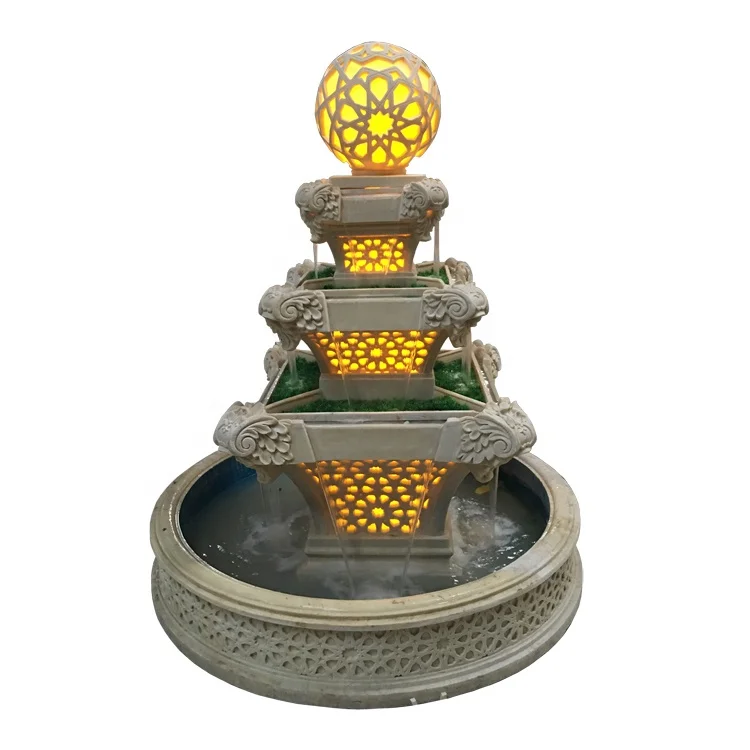 
Height 175cm Sandstone & Polyresin Round Outdoor Water Fountain With Led Light 