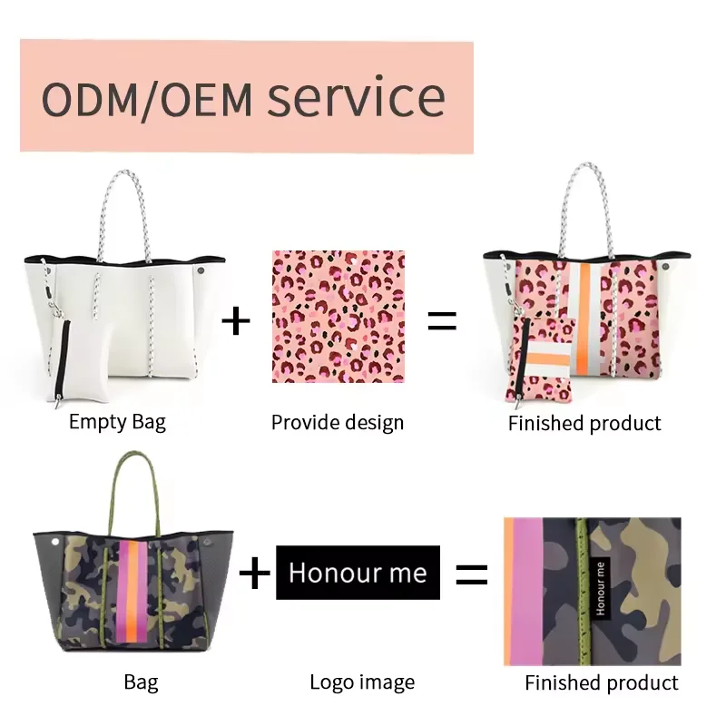 Wholesale Handbag Bolso Beach Bags Tote Summer Customize OEM Handbag Perforated Neoprene Tote Travel Bag With Inner Small Pouch