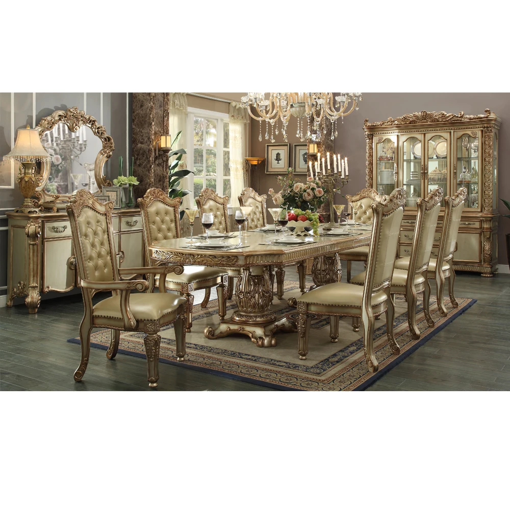luxury baroque antique style dining table 100% solid wood italy style dining table set