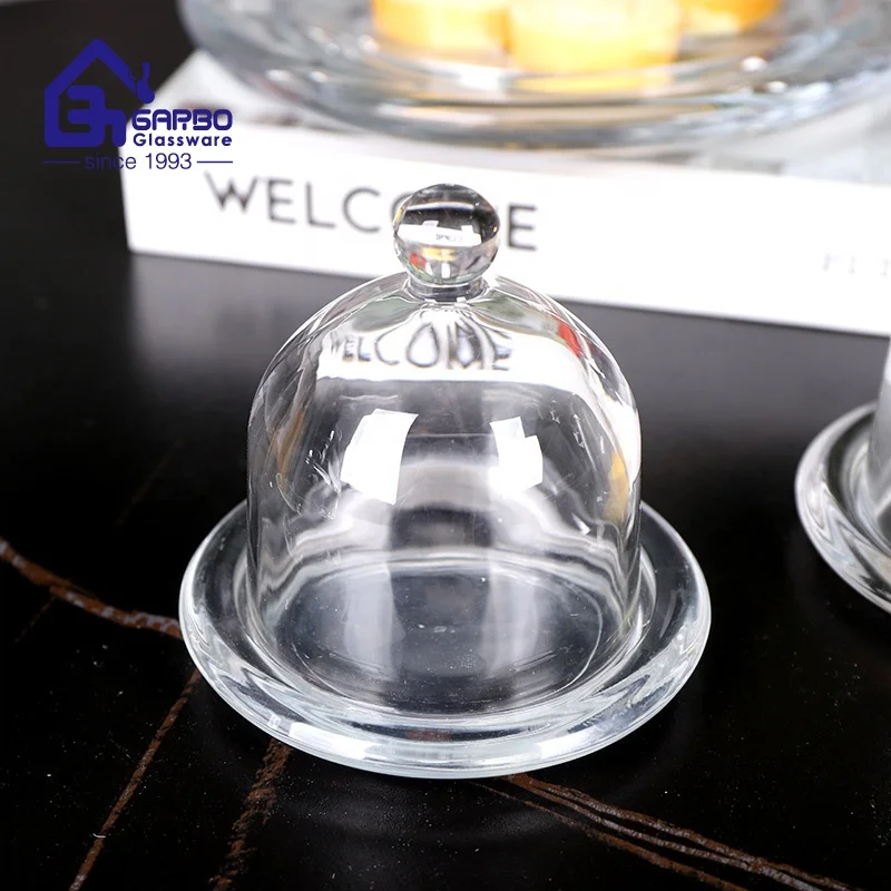 3.7 inch small glass butter dish with dome