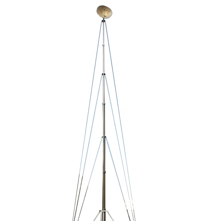 
The telescopic antenna mast with the protective steel frame 