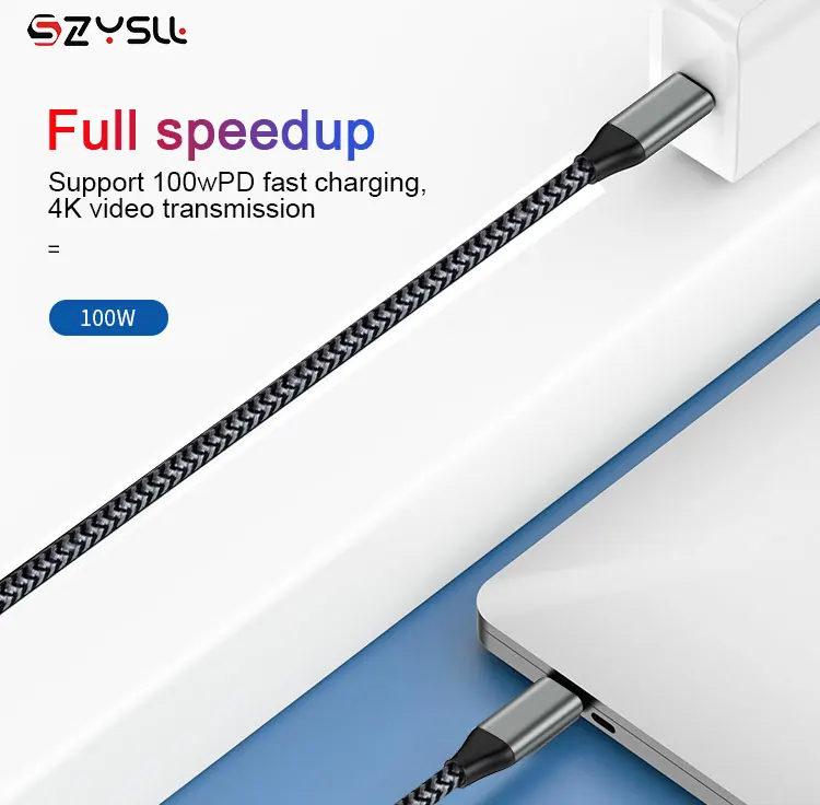 
QC3.0 10 Gbps Data 100W Pd 5A Fast Charging USB 3.1 Gen2 Type C To Type C Cable 