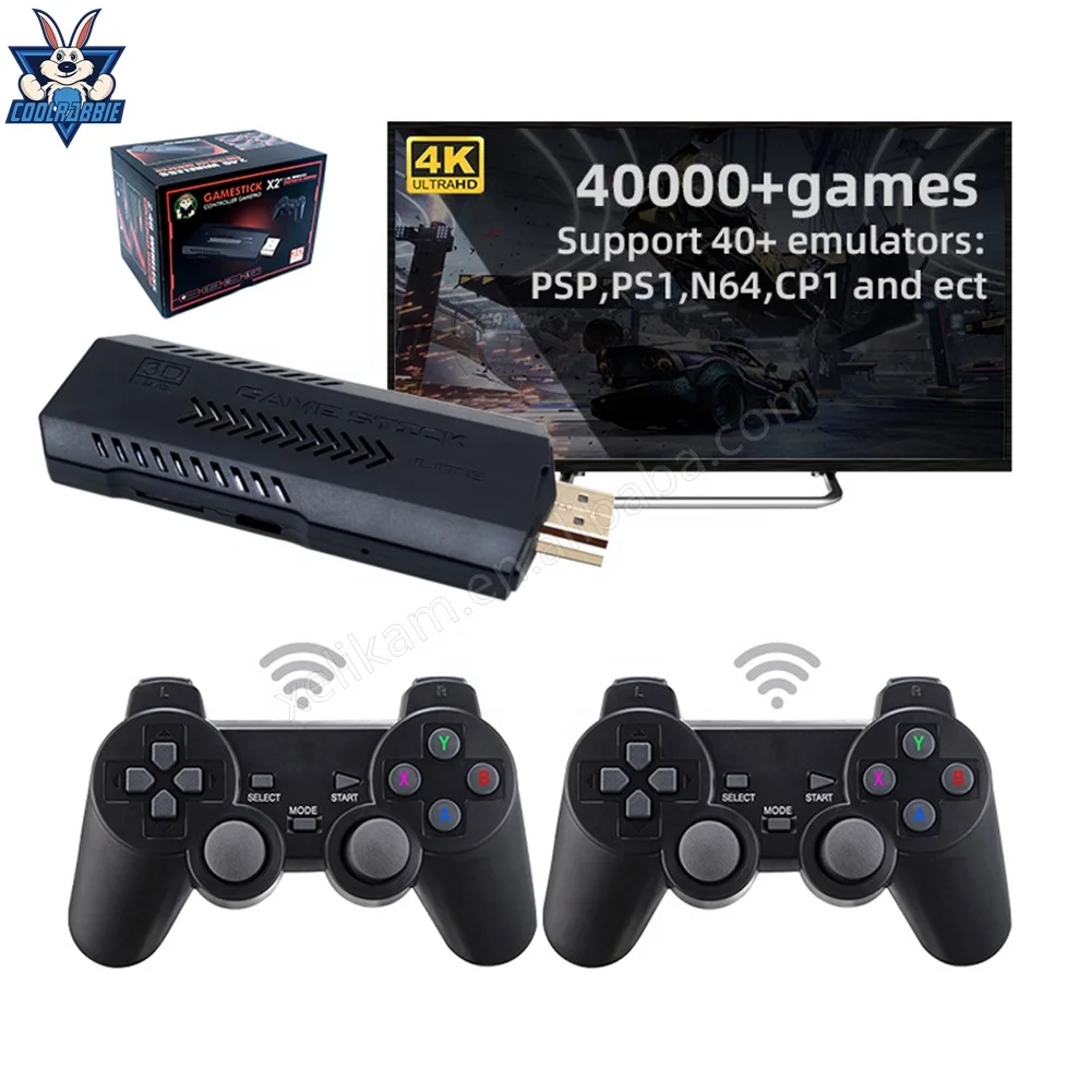 CoolRabbie X2+ Game Stick 4K GD10 X2 Plus Retro Video Game Console HD 64GB 37000 Mini Classic Gaming Console For PSP/N64/PS1