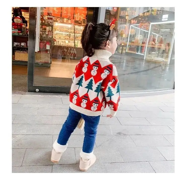 C1 Customs Knitted Children Sweaters Christmas Cartoon Pattern Baby Cardigan Clothes Toddler Tops Sweater For Kids