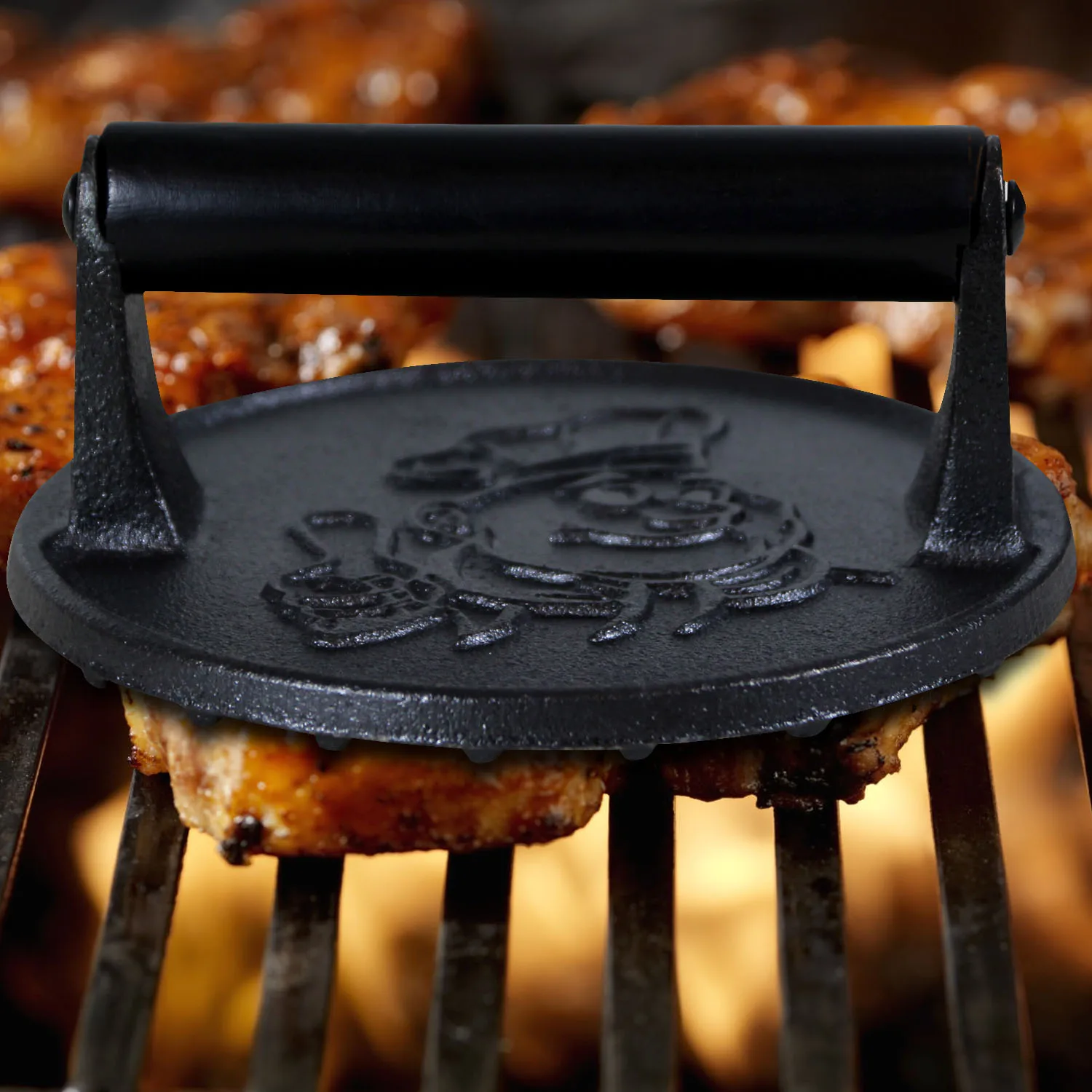 Customize BBQ Cast Iron steak Meat Press Smasher Bacon Presser Grill Press cast Iron Burger press