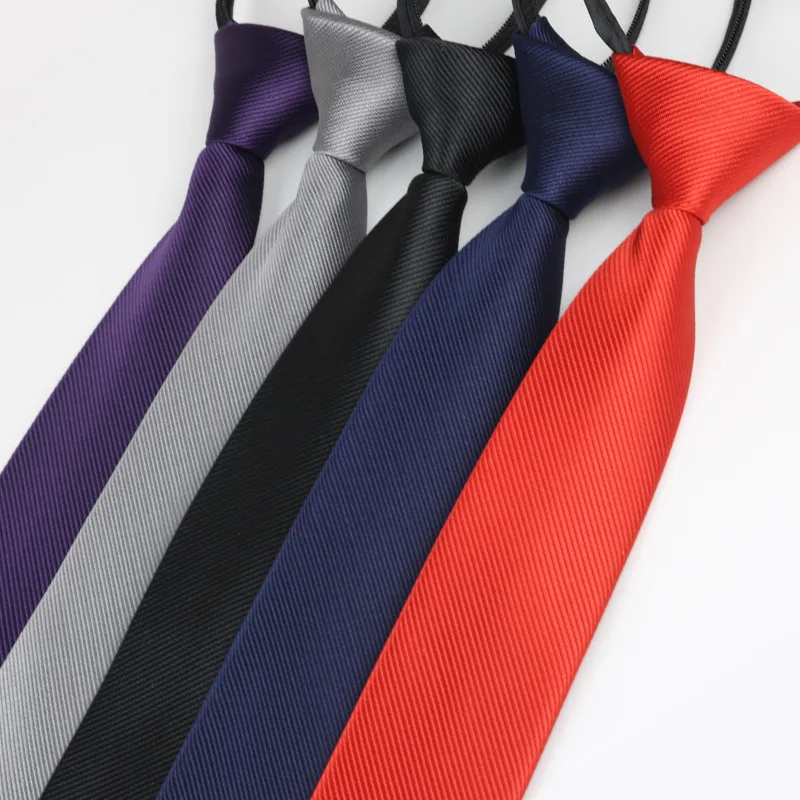 Men Tie Zipper Lazy Polyester Formal Ties Business Solid Color 5cm Narrow Edition Ties