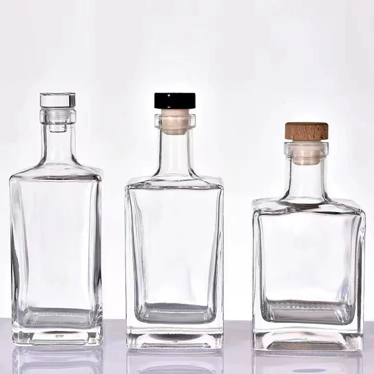 Bulk Price Crystal Clear 500ml 750ml Square Glass Gin Brandy Bottles Whiskey Vodka Bottle For Tequila