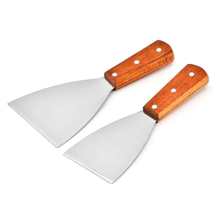 Wood Handle Metal Griddle Spatula BBQ Grill Turner Burger Scraper