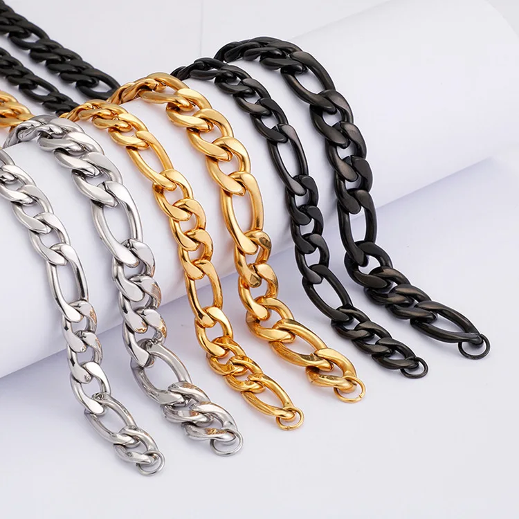 Wholesale Custom  chunky chain 14k 18K  24K gold plated figaro chain stainless steel  necklace for men women