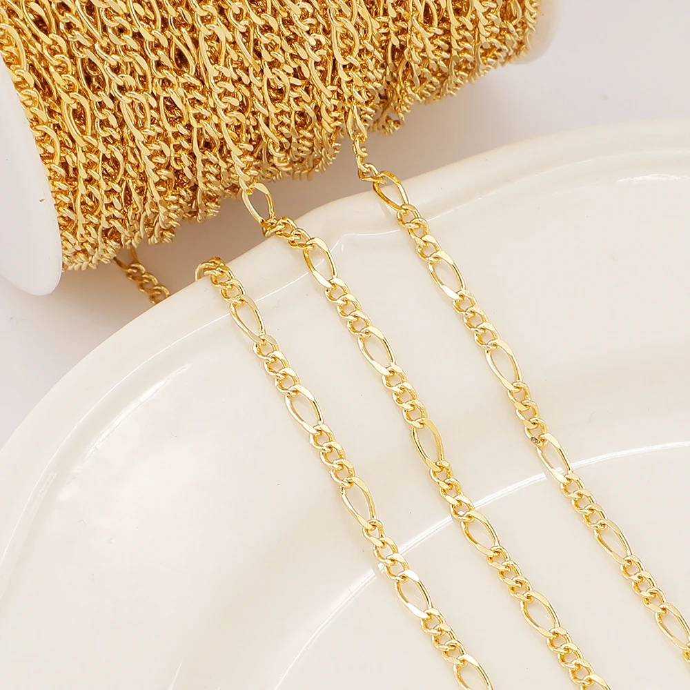 3+1 figaro design gold chain 18K gold plated brass chain Wholesale italian gold plated chain for jewelry making