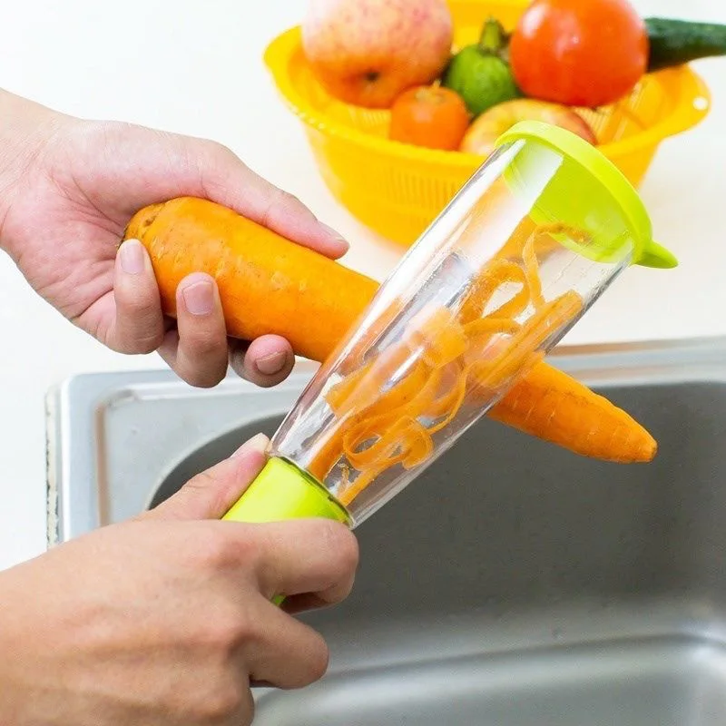 Popular kitchen gadgets stainless steel multi-functional peeler fruit vegetable peeler carrot grater paring knife with container