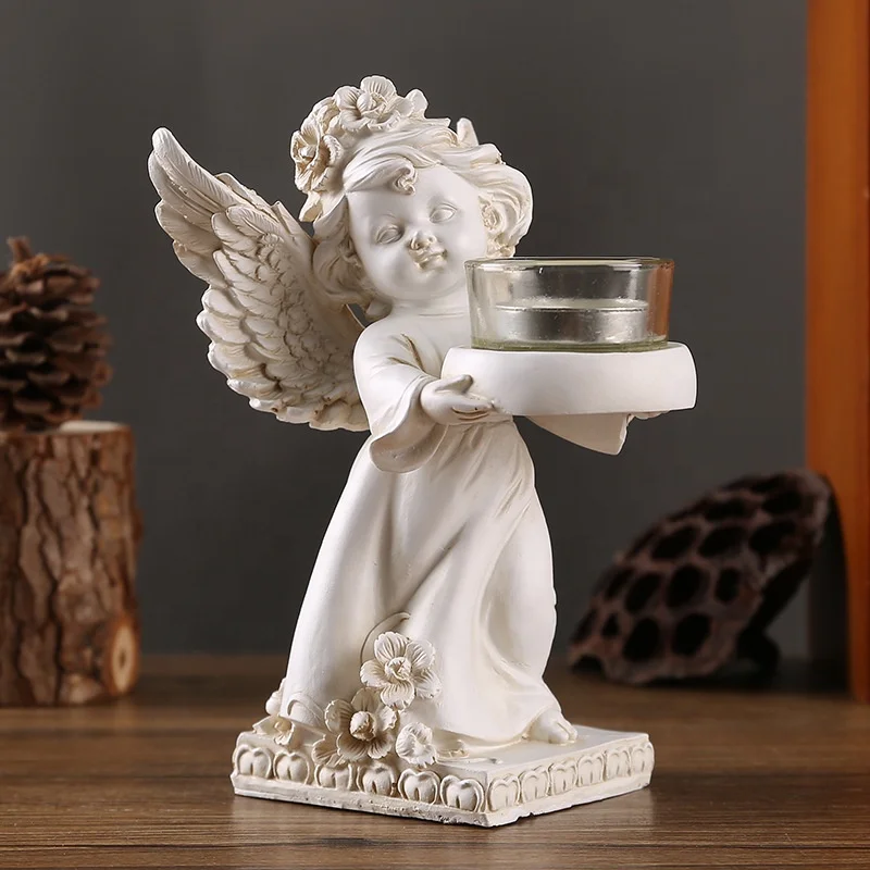 indoor baby angel statues with tray resin angel figurines sculpture decoration european religious candle holder