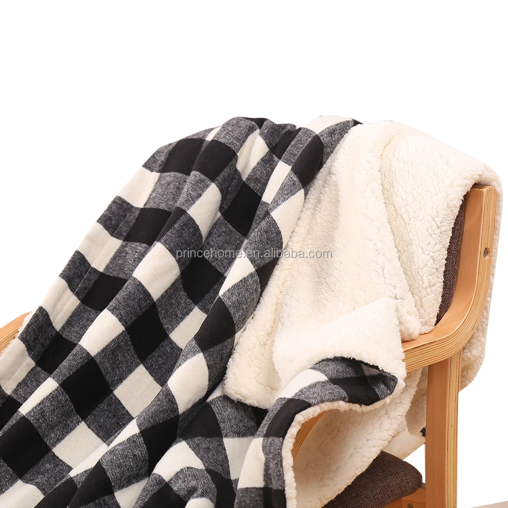 
Black and white plaid Throw With Warm and Soft Sherpa blanket buffalo plaid blanket 