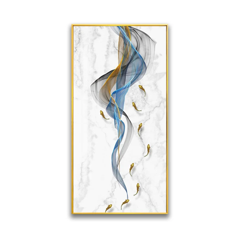 Golden Fish Painting Abstract Modern Style Lotus And Golden Fish Crystal Porcelain Painting For Decor