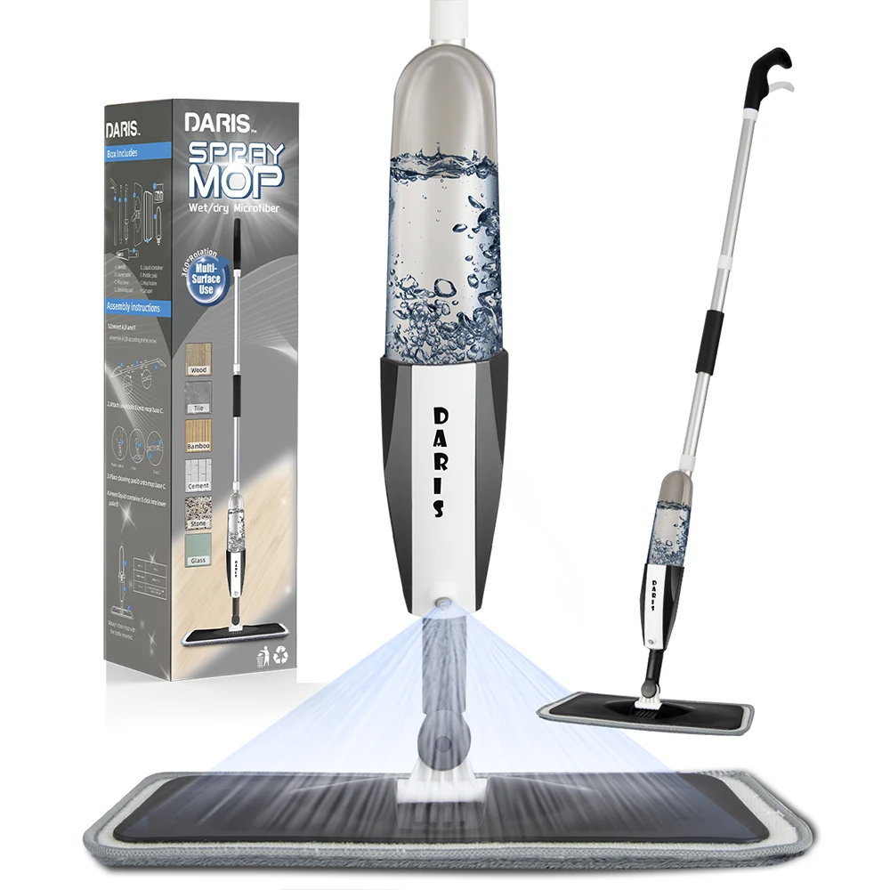 DARIS Household Multi-function Cleaning Tools with Aluminum Detachable Handle 360 Degree Spray Mop