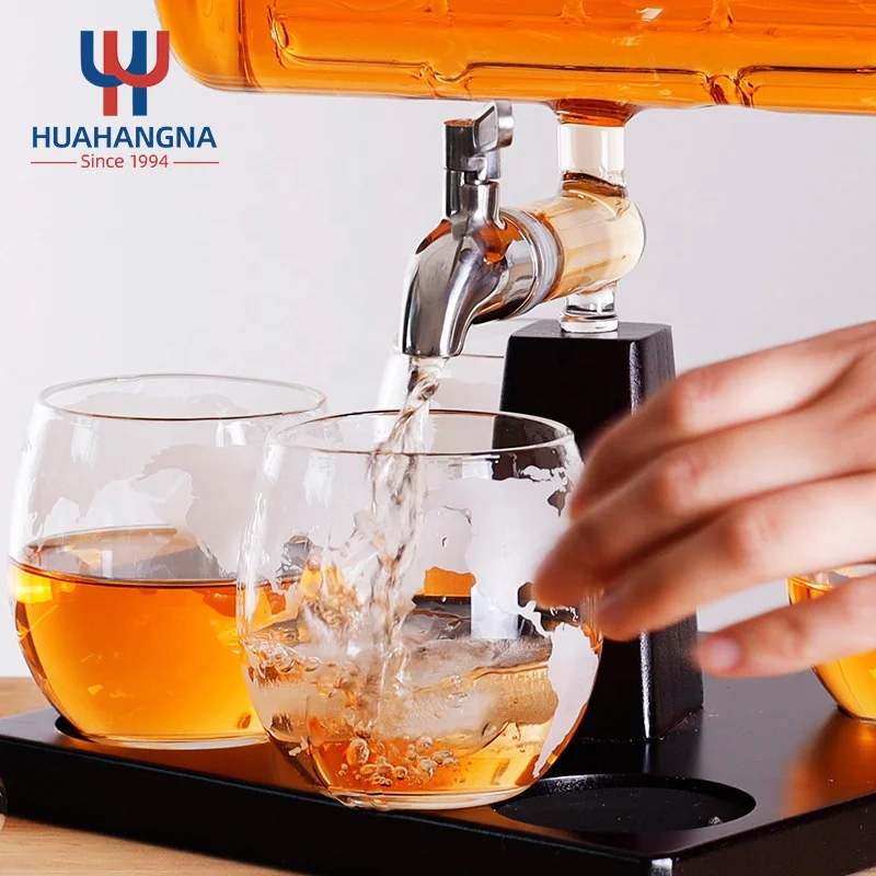 Набор с графином для виски и вина ручной работы 1000 мл 4 круглыми бокалами ликера рома или спирта