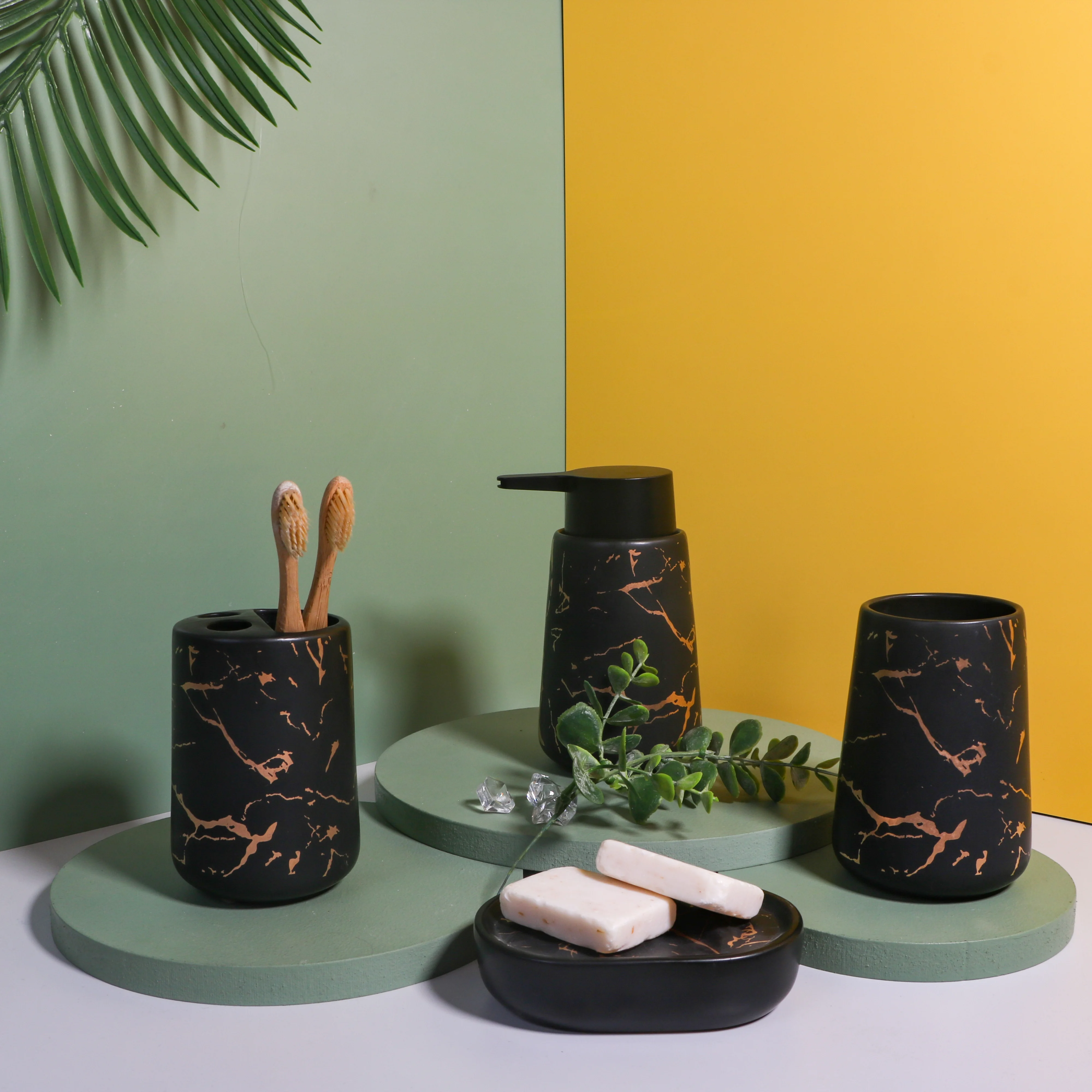 black color gold marble effect ceramic bathroom accessories set accessories for bathroom