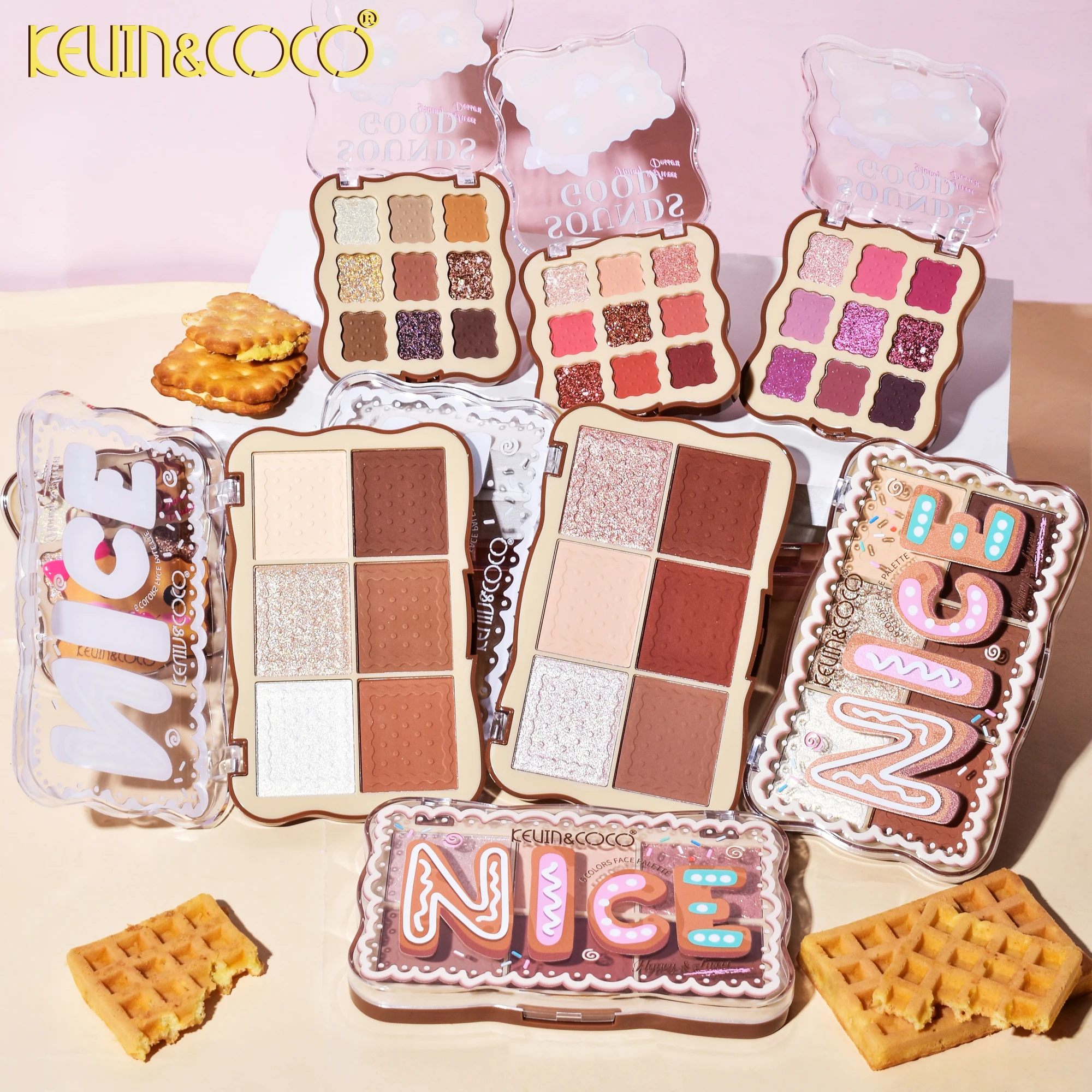 2024 Wholesale  New Arrival 6 Colors Waffle 9 Colors Cookie Soft Smooth Long Lasting Delicious Nude Eyeshadow Palette Wholesale